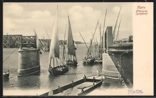 AK Kairo, Nilbrücke geöffnet