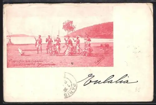 AK Noumea, Panorama mit Einheimischen