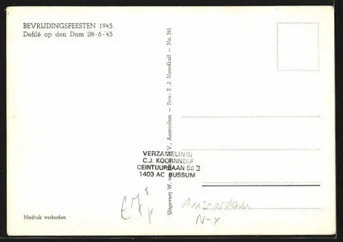 AK Amsterdam, Beverdingsfeesten 1945, Defilé op den Dam 45