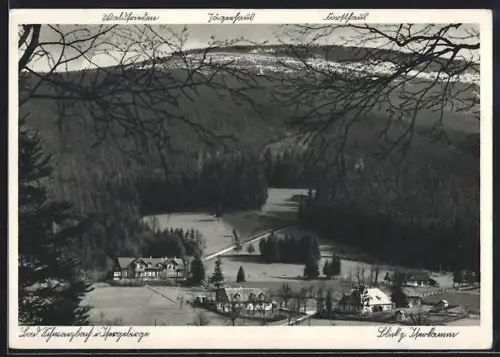 AK Bad Schwarzbach i. Isergebirge, Teilansicht mit Blick zum Iserkamm