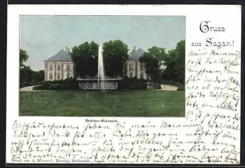 AK Sagan, Schloss-Rückseite mit Park