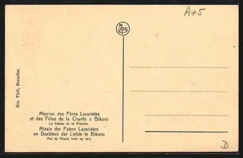 AK Bikoro, Mission des Pères Lazaristes et des Filles de la Charité, Le bateau de la Mission