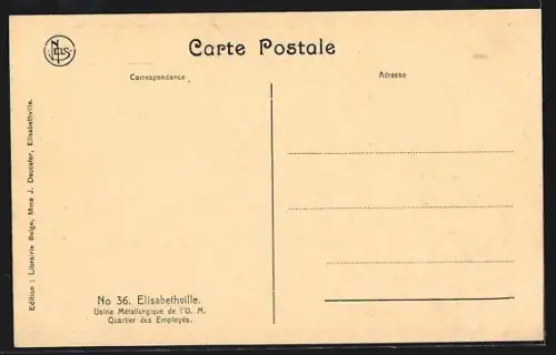 AK Elisabethville, Usine Métallurgique de l`U. M., Quartier des Employés