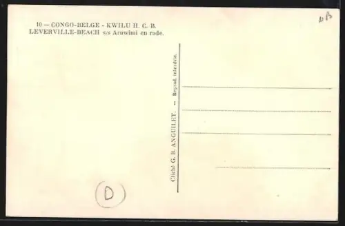 AK Kwilu /H. C. B., Leverville-Beach, Aruwimi en rade