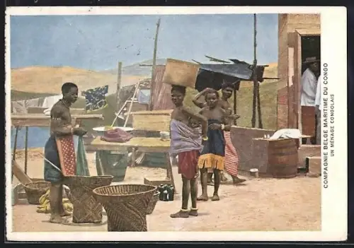 AK Congo, un menage congolais, afrikanische Volkstypen