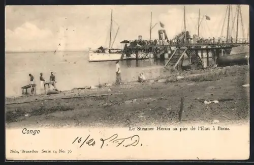 AK Congo, Le Steamer Heron au pier de IÉtat á Boma