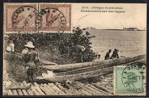 AK Afrique Occidentale, Embarcadère sur une lagune