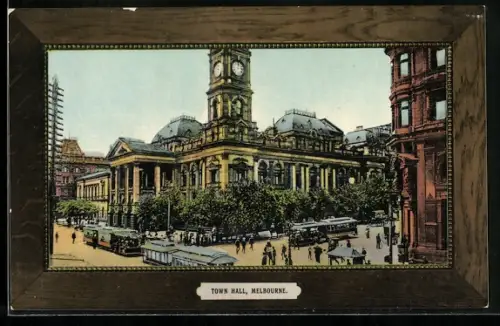 AK Melbourne, Town Hall, Strassenbahn, Passepartout
