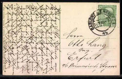 AK Gablonz, Reichsstrasse mit Strassenbahn & Hauptpostamt