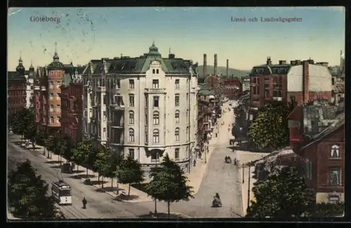 AK Göteborg, Linné och Landsvägsgatan, Strassenbahn