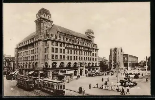 AK Essen, Strassenbahn an Handelshof und Börse