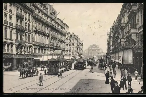 AK Bruxelles, Le Grand Hôtel et le Boulevard Anspach, Strassenbahn