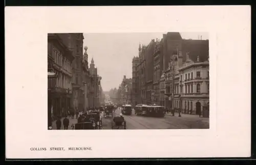 AK Melbourne, Collins Street, Strassenbahn