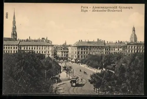 AK Riga, Strassenbahn auf dem Alexander Boulevard
