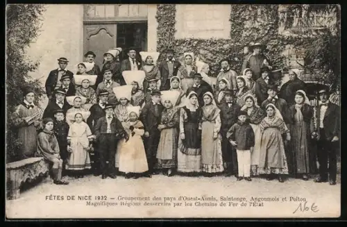 AK Nice, Fêtes 1932, Groupement des pays d`Ouest-Aunis, Saintonge, Angoumois et Poitou, Volksfest