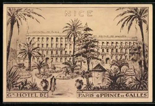 AK Nice, Grand Hôtel de Paris et Prince de Galles avec jardins et palmiers