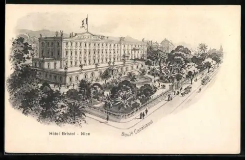 Lithographie Nice, Hôtel Bristol, Boulevard Carabacel