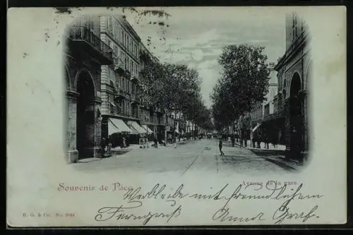 Mondschein-AK Nice, Avenue de la gare