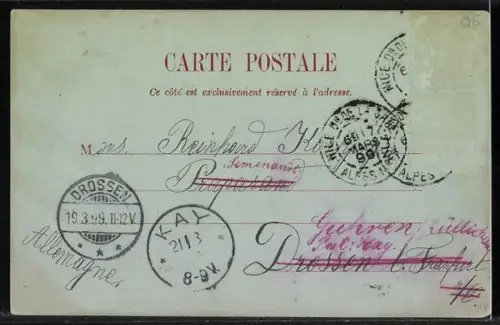 Mondschein-AK Nice, Avenue de la gare