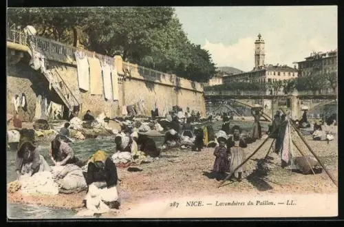 AK Nice, Lavandiéres du Paillon, Waschfrauen bei der Abeit am Fluss