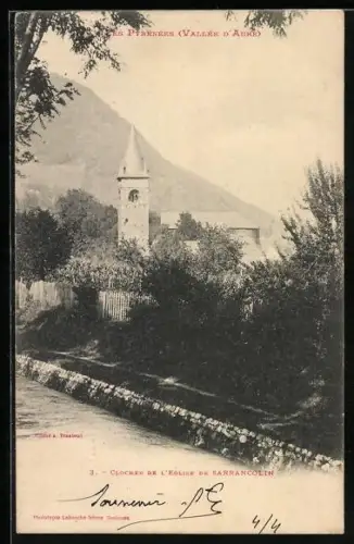 AK Sarrancolin /Vallée d`Aure, Les Pyrénées, Clocher de l`Eglise