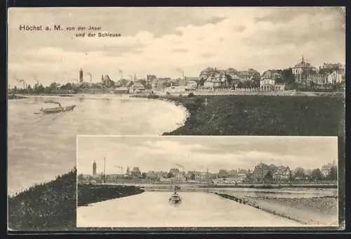 AK Frankfurt-Höchst, Höchst am Main von der Insel und der Schleuse