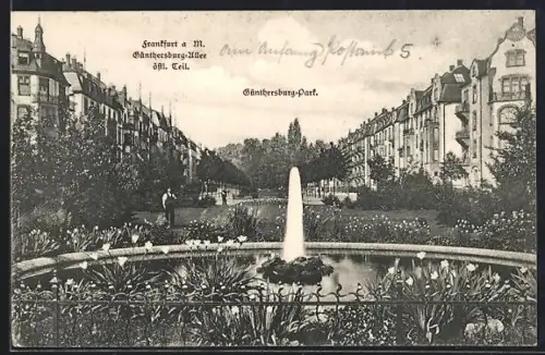 AK Frankfurt-Nordend, Fontäne vor der Günthersburg-Allee, östl. Teil
