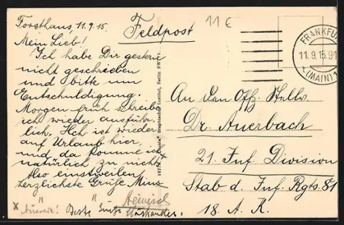 AK Frankfurt a. M.-Niederrad, Gasthaus Oberforsthaus