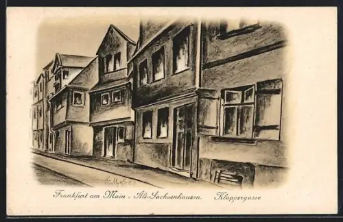 Künstler-AK Frankfurt-Sachsenhausen, Partie in der Klappergasse
