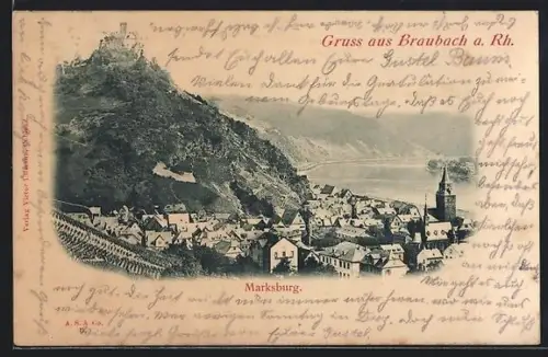 AK Braubach a. Rh., Ortsansicht mit Marksburg