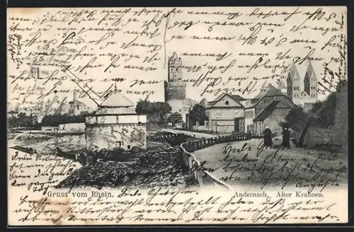 AK Andernach, Alter Krahnen, Turmpanorama mit Strasse