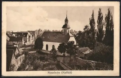 AK Naunheim /Maifeld, Kirche mit Umgebung aus der Vogelschau