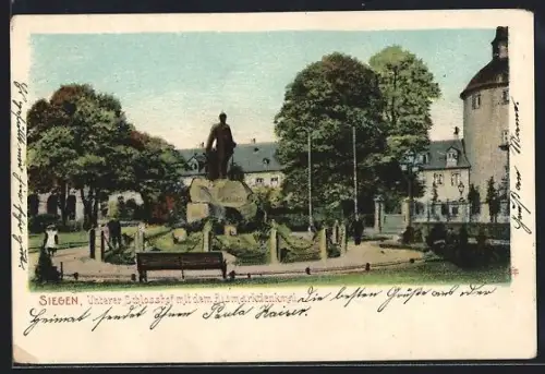 AK Siegen, Unterer Schlosshof mit Bismarckdenkmal