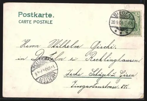 AK Siegen, Unterer Schlosshof mit Bismarckdenkmal