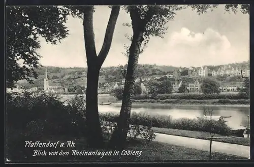 AK Pfaffendorf a. Rh, Ortsansicht von den Coblenzer Rheinanlagen aus
