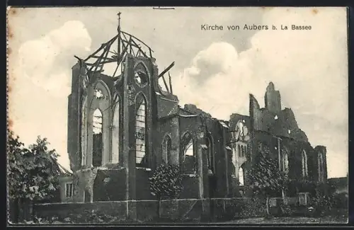 AK Aubers b. La Bassee, Zerstörte Kirche