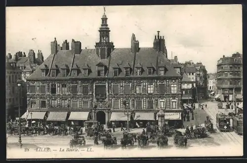 AK Lille, La Bourse, Strassenbahn