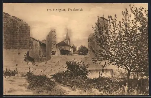 AK St. Souplet, zerstörte Häuser im Ort