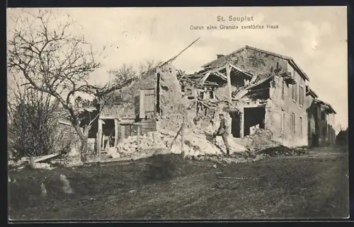 AK St. Souplet, durch eine Granate zerstörtes Haus