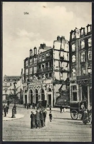AK Lille, Strassenpartie mit Cafe