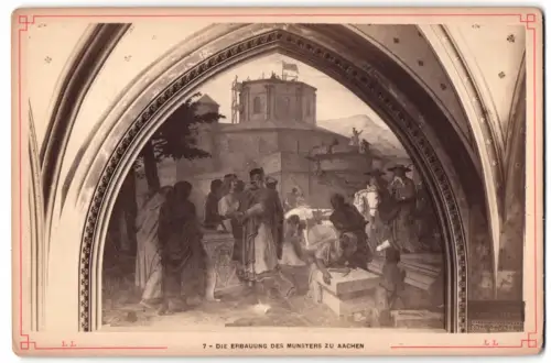 Fotografie Leon & Levy, Paris, Ansicht Aachen, Gemälde im Rathaus, die Erbauung des Munster zu Aachen