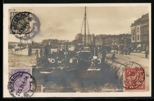 AK Göteborg, Hafenpanorama mit Fischerbooten