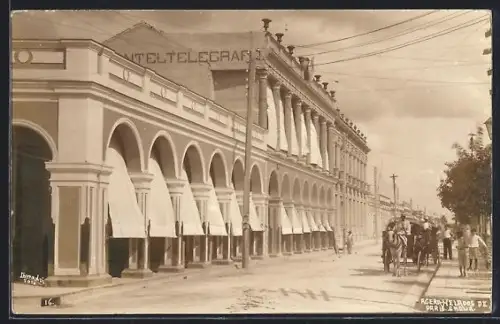 AK Sagua la Grande, Hotel El Telegrafo mit Strasse und Fuhrwerk