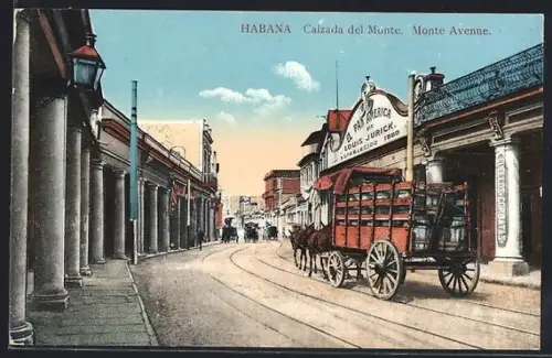 AK Habana, Calzada del Monte, Pan America Louis Jurick, Fuhrwerk mit Fässern