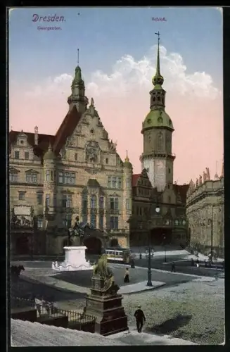 AK Dresden, Georgentor, Schlossturm, Strassenbahn