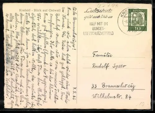 AK Krefeld, Blick auf Ostwall mit Strassenbahnen