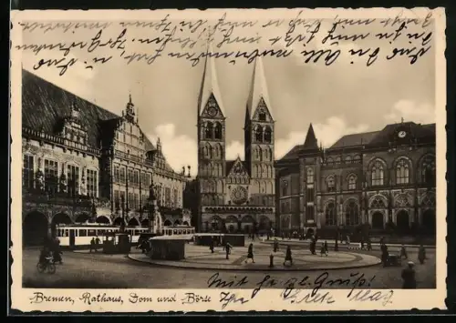 AK Bremen, Rathaus, Dom & Börse mit Strassenbahn