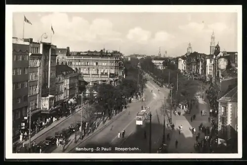 AK Hamburg-St. Pauli, Reeperbahn mit Strassenbahn