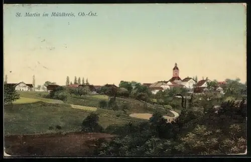 AK St. Martin im Mühlkreis, Ortspartie mit Kirche