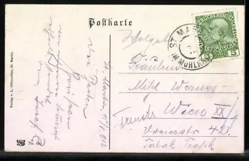 AK St. Martin im Mühlkreis, Ortspartie mit Kirche